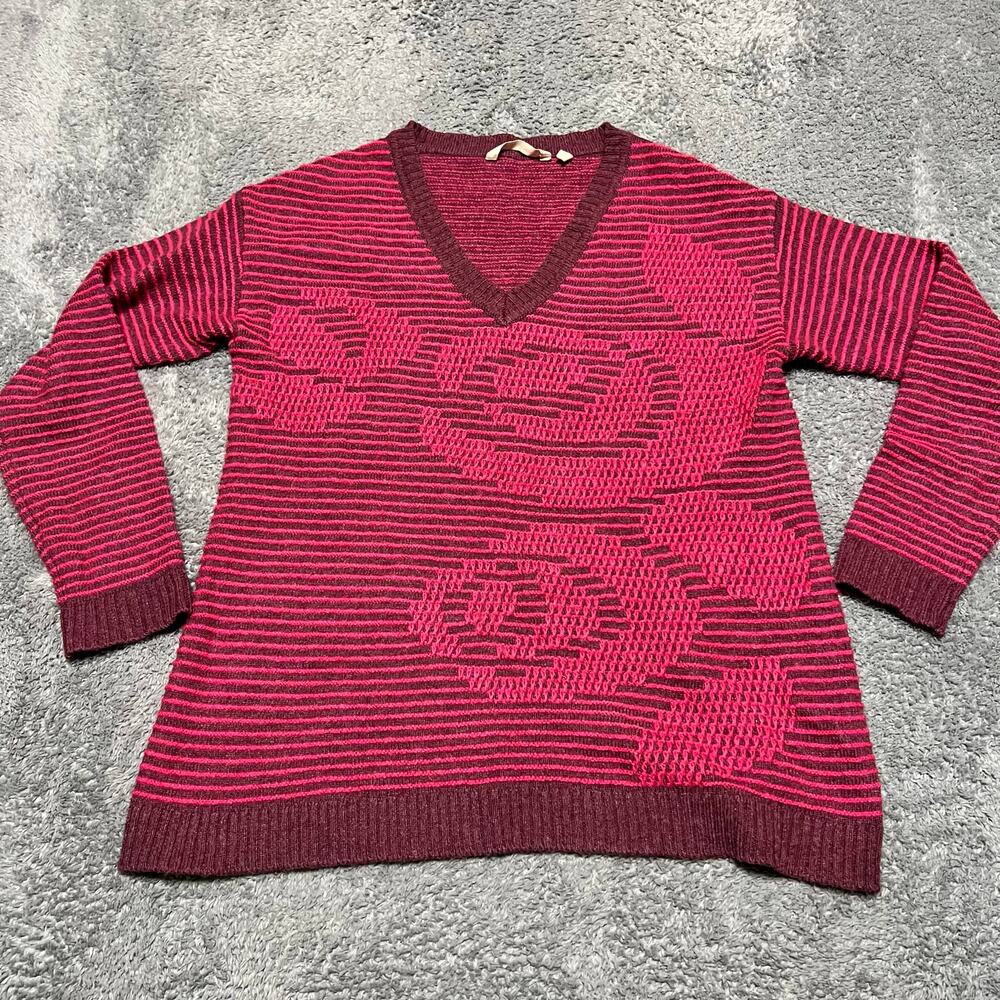 SOFT SURROUNDINGS Sweater Womens Small Pink Purple Boxy Wool Alpaca Knit V-Neck